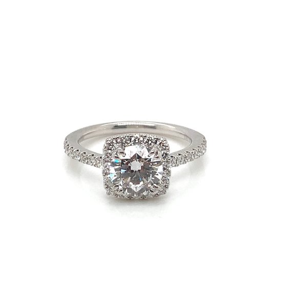 18K White Gold Lab Created Diamond Halo Engagement Ring (1.34 CT) - Picture 1 of 3